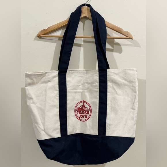 Trader Joe'S Handbags - Trader Joe's Navy and Cream Everyday Canvas Tote